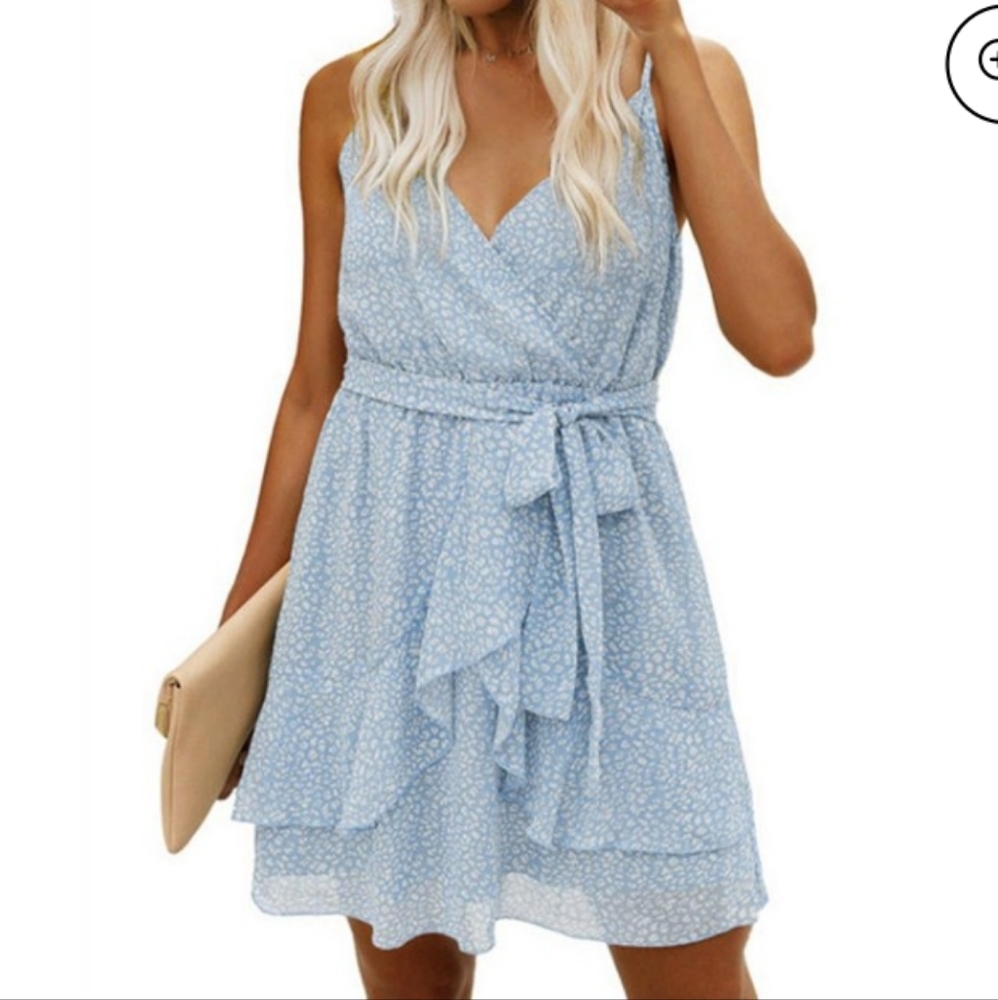 ECOWISH LIGHT BLUE MINI DRESS